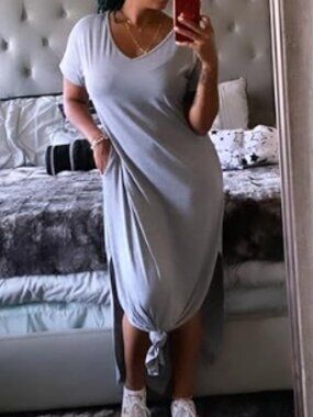 Women's Casual T-Shirt Style Maxi Dress w/Side Slits & Pockets